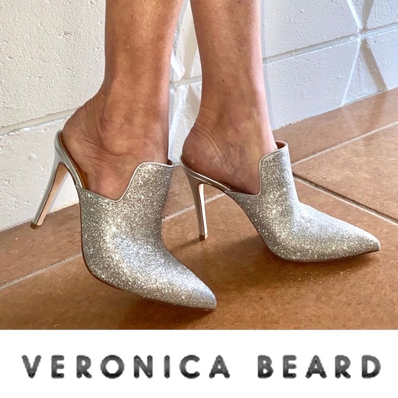 🔥$500 VERONICA BEARD🔥 Perfect “Penn” Mules Silver Glittered - Picture 6 of 16